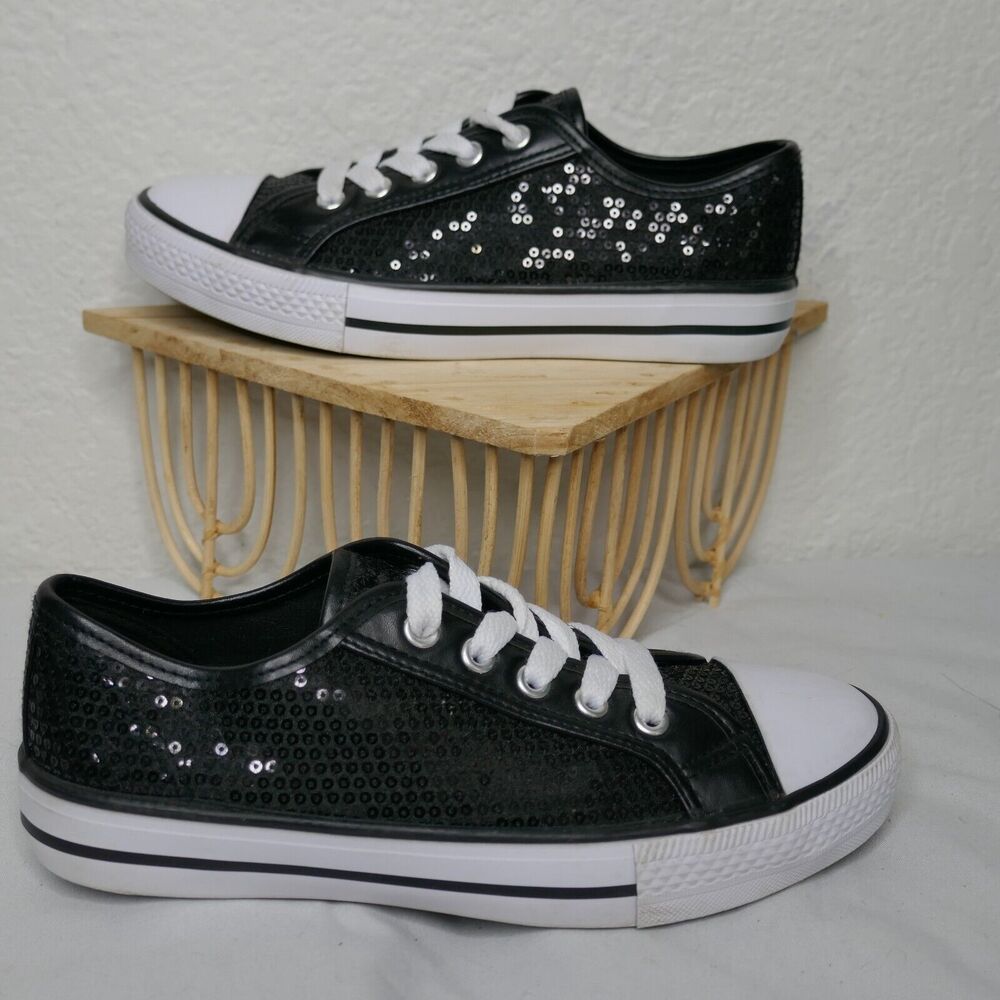 DOUBLE PLATINUM SEQUINED DANCE SHOES Black Chux Blingy Size 6.5 Sneakers